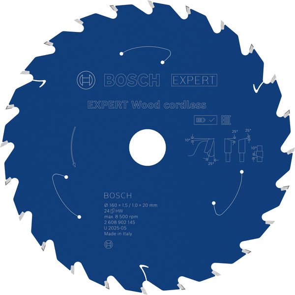 BOSCH Pilový kotouč EXPERT Wood cordless, 160 × 1,5/1 × 20 mm, T24 (2.608.902.145)