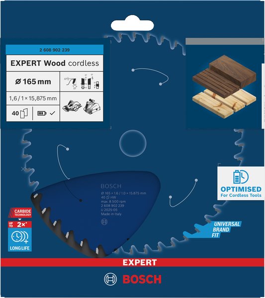 BOSCH Pilový kotouč EXPERT Wood cordless, 165 × 1,6/1 × 15,875 mm, T40 (2.608.902.239)