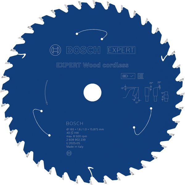 BOSCH Pilový kotouč EXPERT Wood cordless, 165 × 1,6/1 × 15,875 mm, T40 (2.608.902.239)