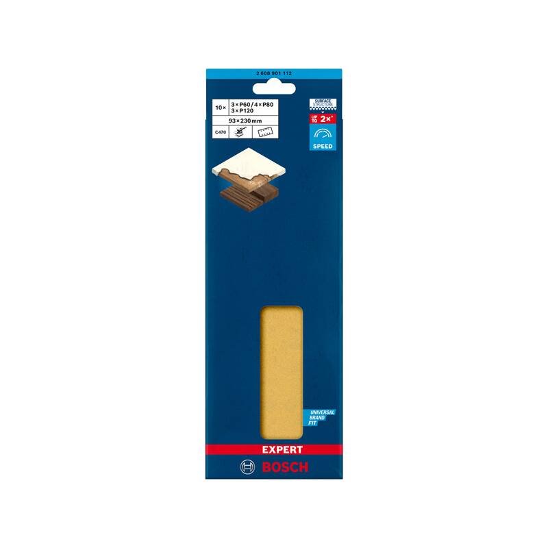 BOSCH Sada brusných papírů EXPERT C470 pro vibrační brusky 93 × 230 mm, G 3 × 60, 4 × 80, 3 × 120, 10 ks (2.608.901.112)
