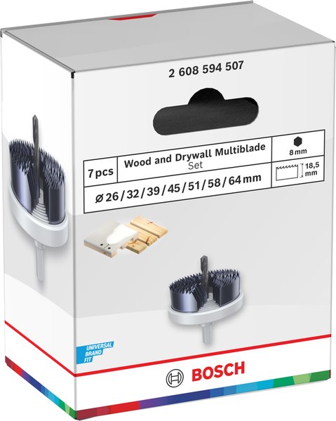 BOSCH Sada dierovačov na drevo a sadrokartón, 26; 32; 39; 45; 51; 58; 64 × 18,5 mm (2.608.594.507)