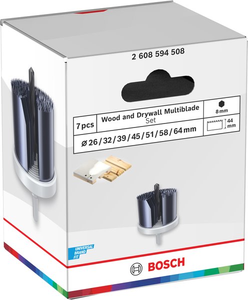 BOSCH Sada dierovačov na drevo a sadrokartón, 26; 32; 39; 45; 51; 58; 64 × 44 mm (2.608.594.508)