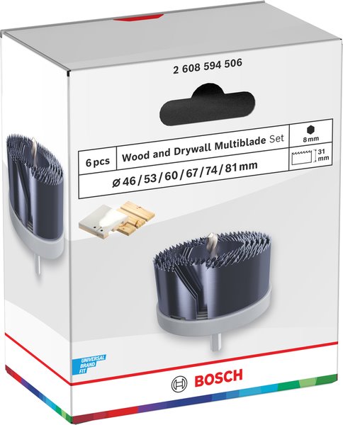 BOSCH Sada dierovačov na drevo a sadrokartón, 46; 53; 60; 67; 74; 81 × 31 mm (2.608.594.506)