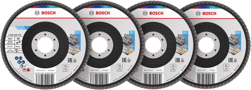 BOSCH Sada lamelových brusných kotoučů X451, 125 × 22,23 mm, G40; 60; 80; 120, T27, 60 ks (2.608.626.164)