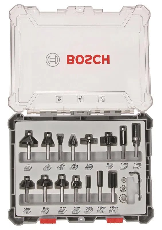 BOSCH Smíšená sada tvarových fréz s vřetenem O 8 mm, 15 ks (2.607.017.472)