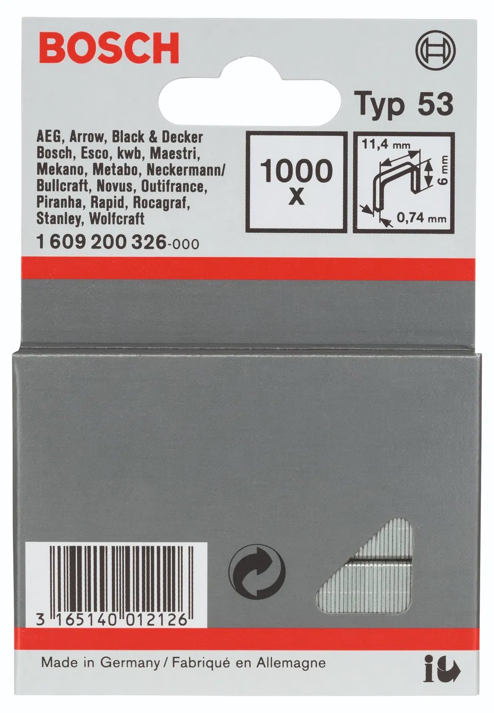 BOSCH Sponky do sponkovačky z tenkého drátu, typ 53 (1.609.200.326)