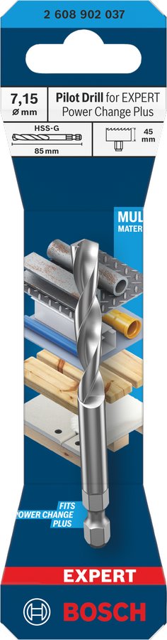 BOSCH Středicí vrták pro EXPERT Power Change Plus, HSS-G, O 7,15 × 44 × 85 mm (2.608.902.037)