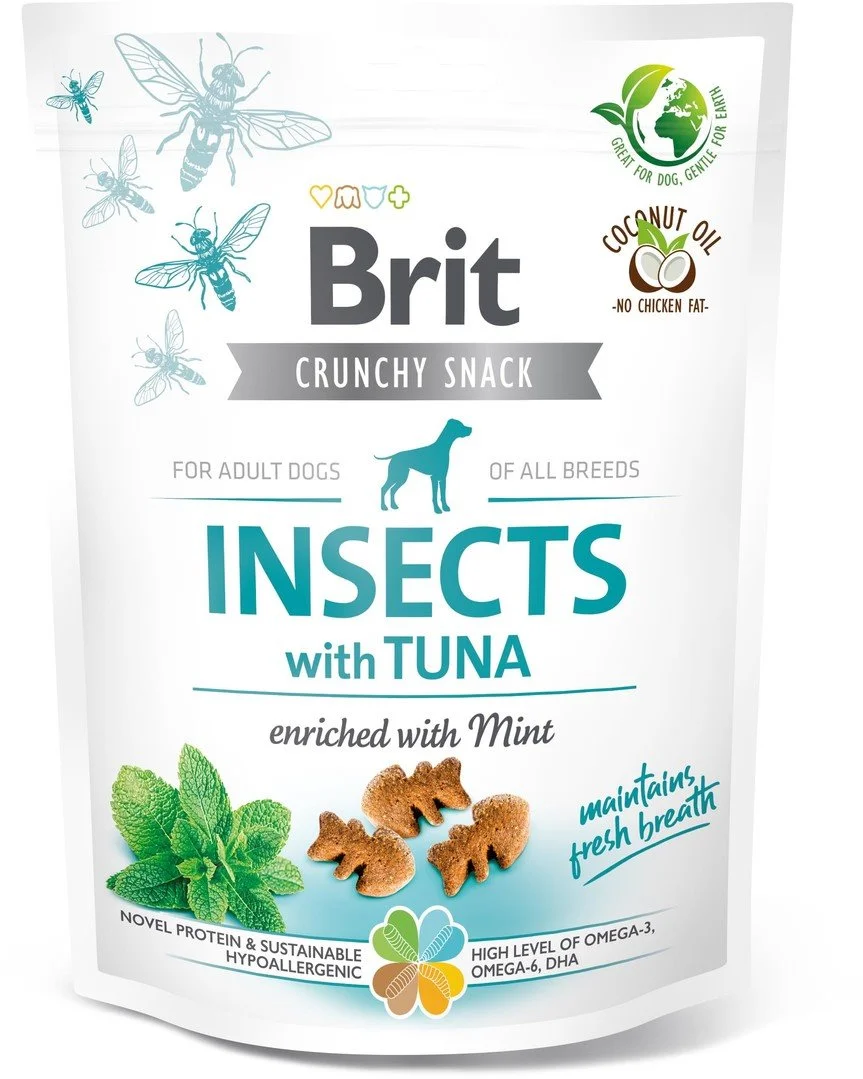 Brit Care Dog Crunchy Cracker. Insects with Tuna enriched with Mint, 200g pamlsky pro psy