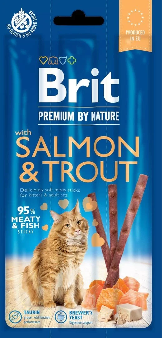Brit Premium by Nature tyčinky pre mačky s lososom a pstruhom (3 tyčinky)