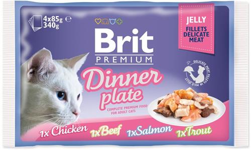 BRIT Premium Cat Jelly Fillet Chicken Beef Salmon Trout 4x85g