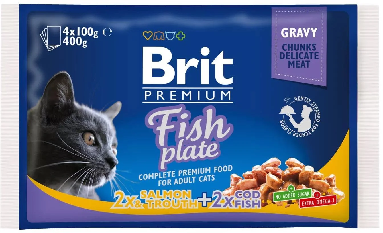 Brit Premium Cat kapsičky Fish Plate 400g (4x100g) kapsičky pre mačky
