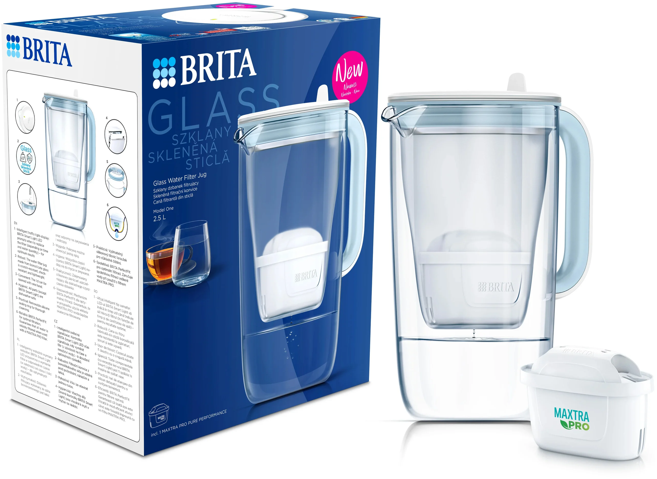 Brita Filtrační skleněná konvice 2,5l modrá NEW 2024