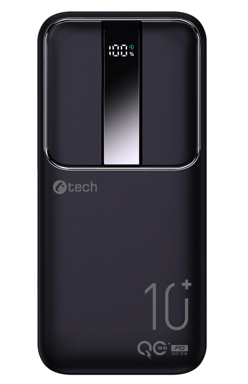 C-tech Powerbanka 10000mAh, Li-Pol, 22,5W, USB-C/USB-A/micro USB