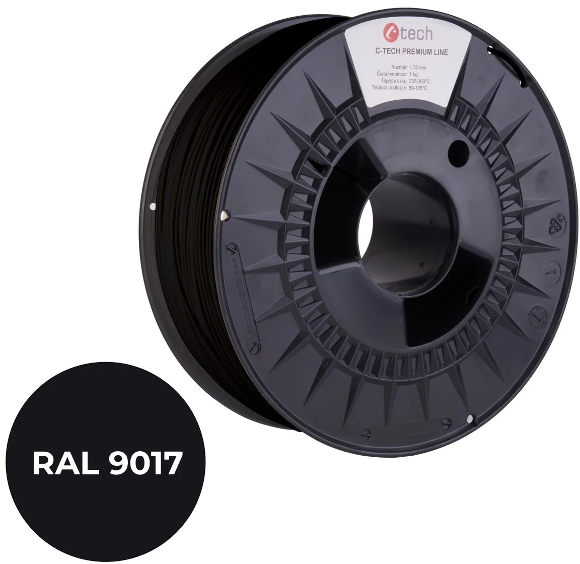 C-TECH PREMIUM LINE, PETG, dopravní černá, RAL9017, 1,75mm, 1kg