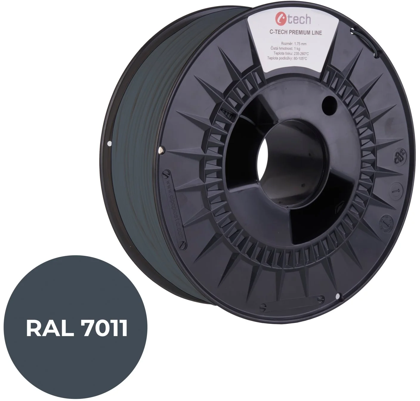 C-TECH PREMIUM LINE, PETG, ocelová šedá, RAL7011, 1,75mm, 1kg