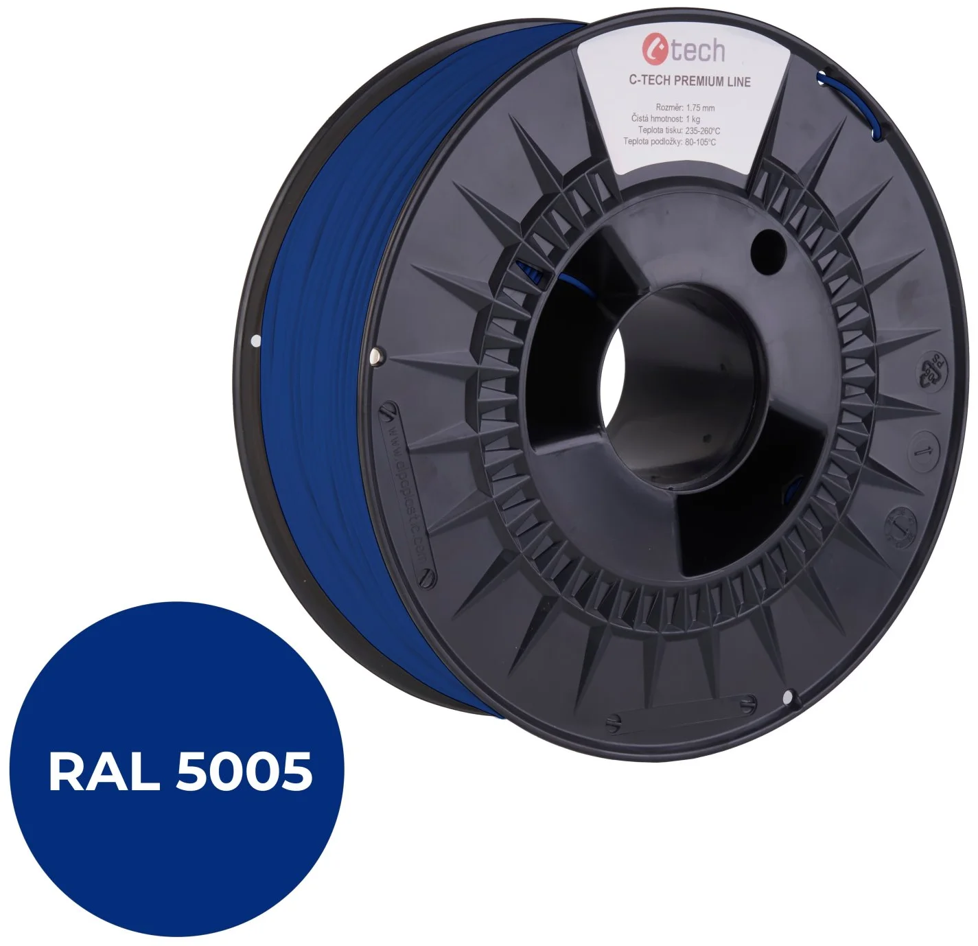 C-TECH PREMIUM LINE, PLA, signální modrá, RAL5005, 1,75mm, 1kg