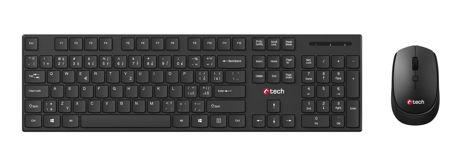 C-TECH WLKMC-03, bezdrátový combo set s myší, černý, USB, CZ/SK