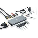 CANYON replikátor portů DS-12 13v1, 1xUSB-C PD 100W, 2xHDMI (4K), VGA, 4xUSB-A, RJ45 Gb, 3.5mm jack, SD/micro čtečka