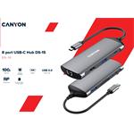 CANYON replikátor portů DS-15 8v1, 1xUSB-C PD 100W, 1xHDMI (4K), VGA, 2xUSB-A 3.0, 1xUSB-A 2.0 RJ45 Gb, 3.5mm jack, SD/m