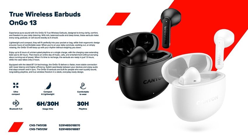 CANYON TWS OnGo 13 Black sluchátka