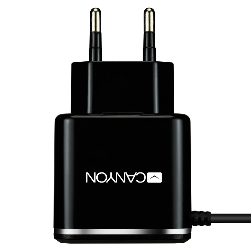 CANYON Univerzální 1xUSB nabíječka do sítě s ochranou proti přepětí, Micro USB Input 100V-240V, černá (CNE-CHA041BS)