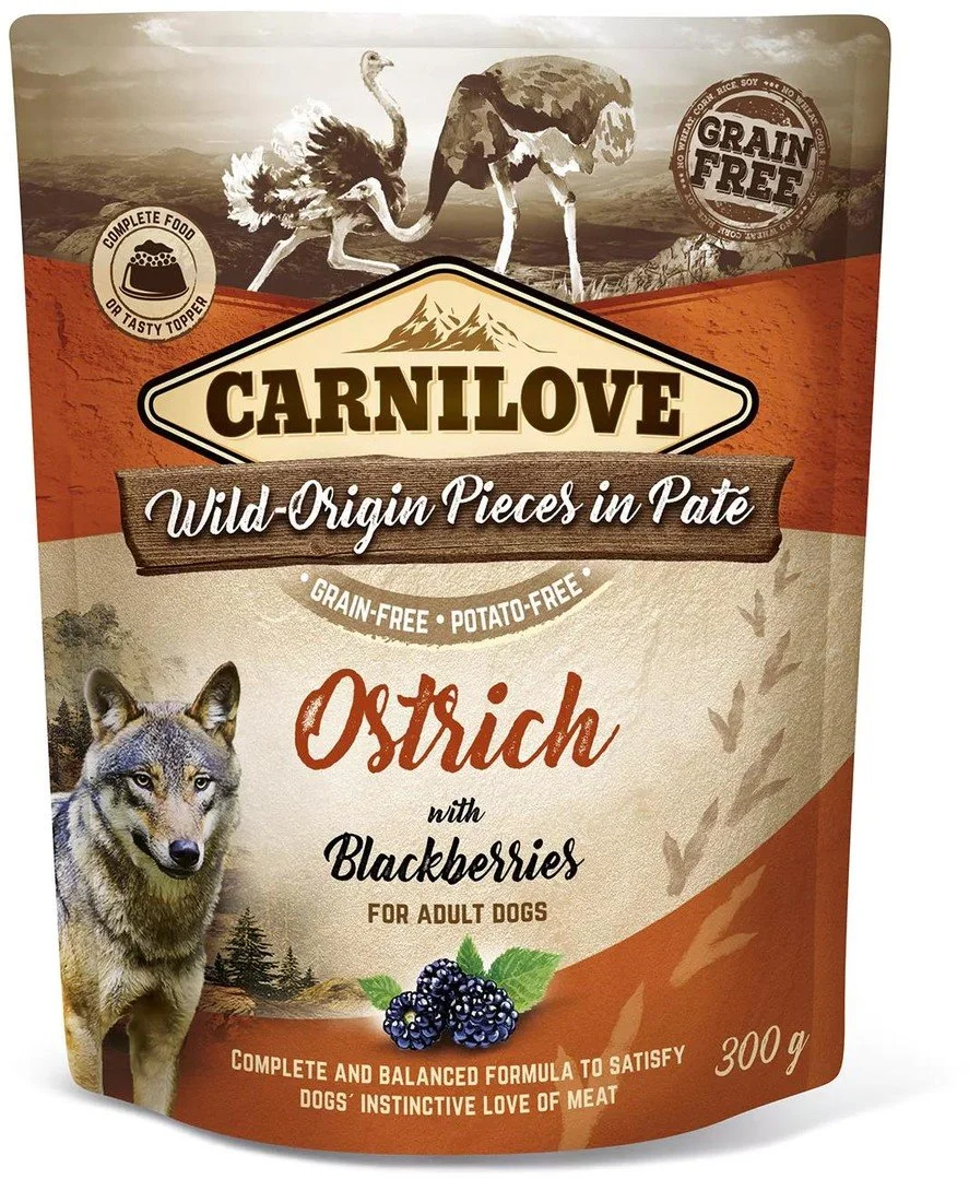 Carnilove Dog Pouch Paté Ostrich with Blackberries 300g kapsičky pro psy