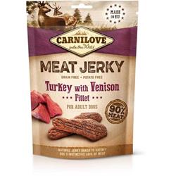 Carnilove Jerky Zverina a morčacie filé 100g pochúťky pre psov