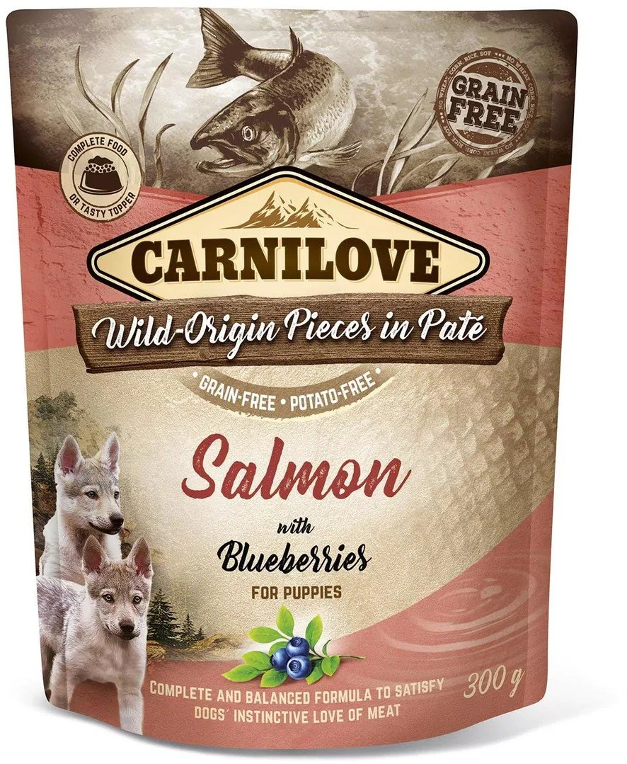 Carnilove kapsičky pre psov Paté losos s čučoriedkami pre šteňatá 300g kapsičky pre psov