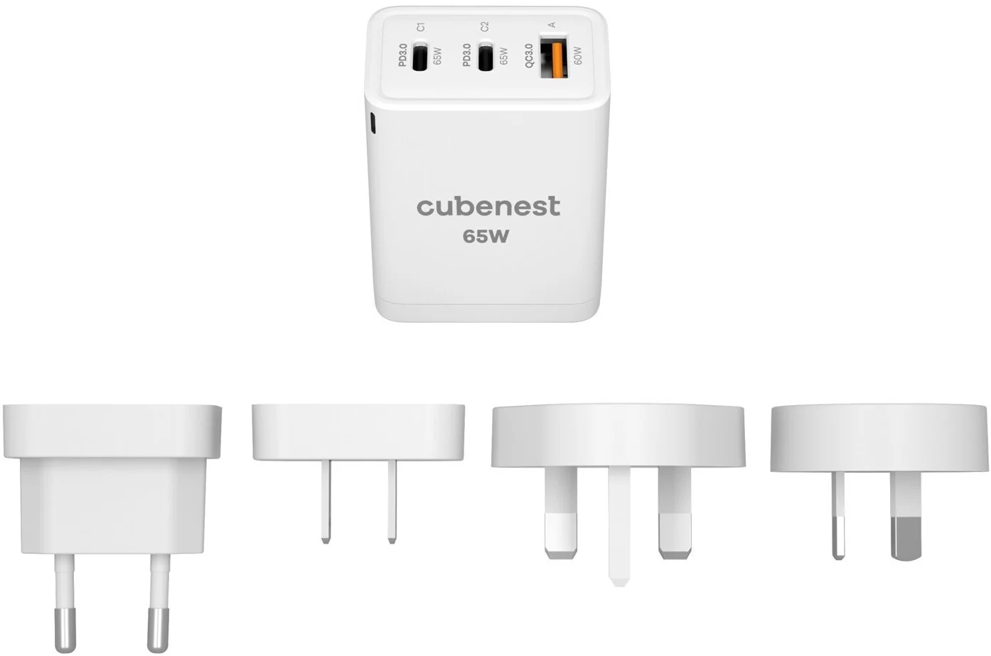 Cestovný PD GaN adaptér Cubenest 65W S3D1