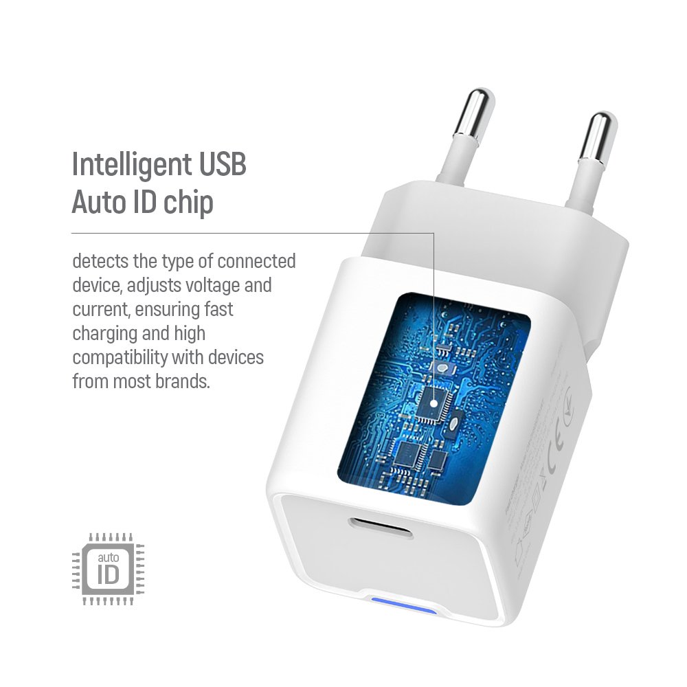 ColorWay 1x USB-C/ síťová nabíječka/ GaN/ PD/ PPS/ 25W, Bílá