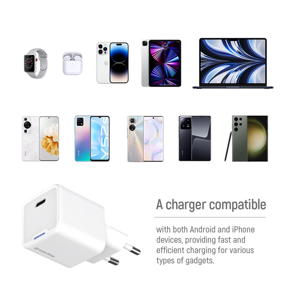 ColorWay 1x USB-C/ síťová nabíječka/ GaN/ PD/ PPS/ 35W/ Bílá