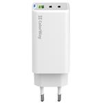 ColorWay 2x USB-C, 1x USB-A/ Sieťová nabíjačka/ GaN/ PD/ PPS/ 65W/ Biela