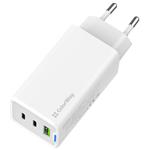 ColorWay 2x USB-C, 1x USB-A/ Sieťová nabíjačka/ GaN/ PD/ PPS/ 65W/ Biela
