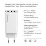 ColorWay 2x USB-C, 1x USB-A/ Sieťová nabíjačka/ GaN/ PD/ PPS/ 65W/ Biela