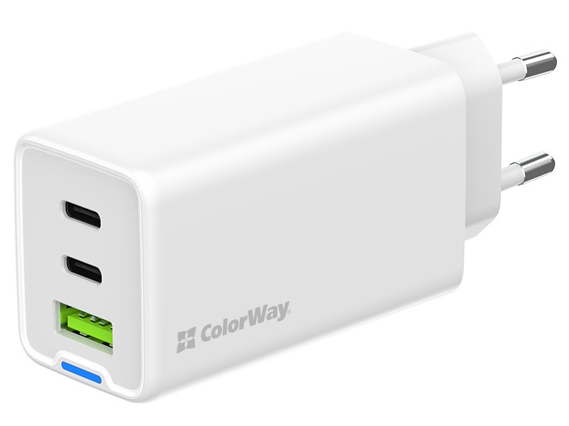 ColorWay 2x USB-C, 1x USB-A/ síťová nabíječka/ GaN/ PD/ PPS/ 65W, Bílá