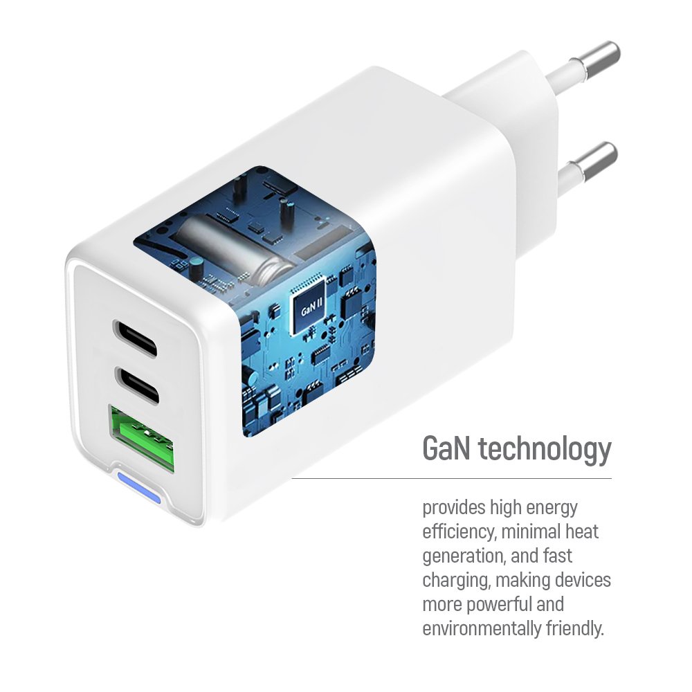 ColorWay 2x USB-C, 1x USB-A/ síťová nabíječka/ GaN/ PD/ PPS/ 65W, Bílá