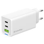 ColorWay 2x USB-C, 1x USB-A/ síťová nabíječka/ GaN/ PD/ PPS/ 65W, Bílá