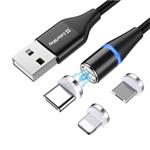 ColorWay 3v1 USB - Lightning, microUSB a USB-C kábel 1 m, QC, magnetický