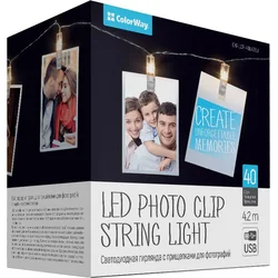 ColorWay LED fotokolíčky / 40 LED / délka 4,2 m / teplá bílá/ napájení USB