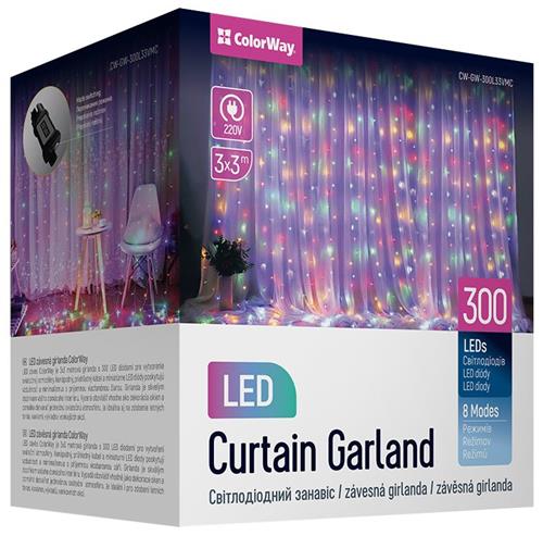 ColorWay LED girlanda / interiér / 300 LED diód / dĺžka 3 x 3 m / viacfarebná / AC 220V