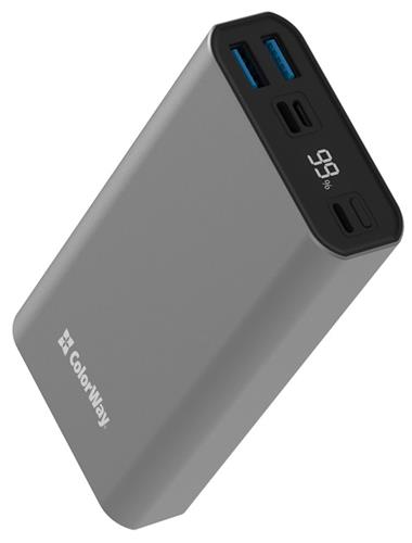 ColorWay powerbank/ 20 000 mAh/ 2x USB QC3.0/ USB-C Power Delivery 20W/ Osvetlenie/ LED/ Micro-USB/ Sivá