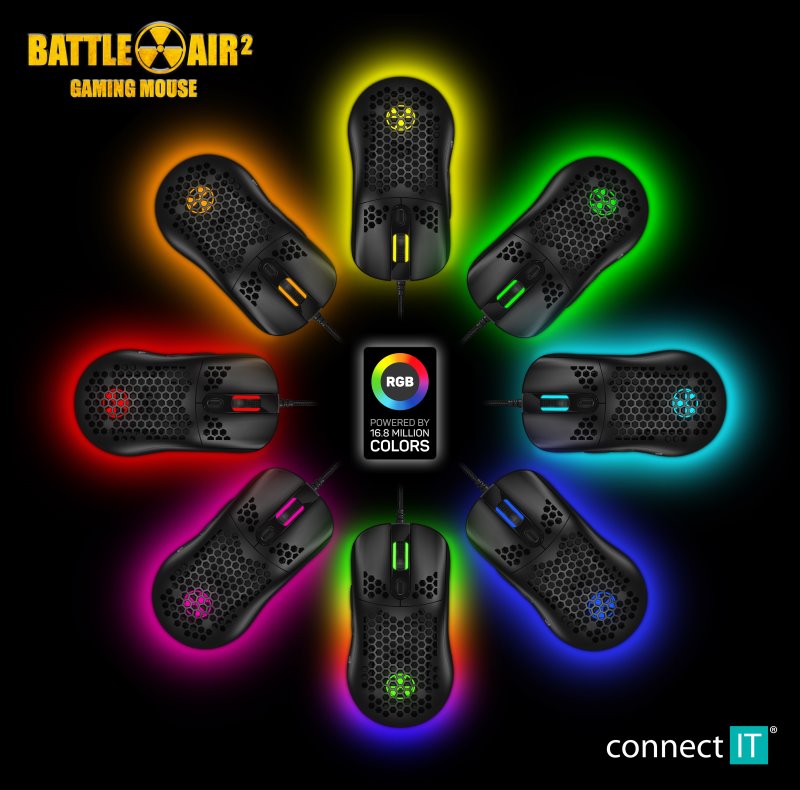 CONNECT IT Battle Air 2 profesionálna optická herná myš SW, 12800 DPI, čierna