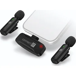 CONNECT IT Bezdrôtový mikrofón Lavalier Lightning (2 ks + prijímač) sada ČIERNA