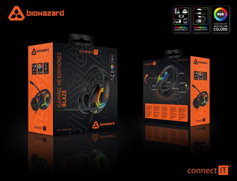 CONNECT IT BIOHAZARD herná náhlavná súprava s mikrofónom, 1xJack+USB, čierna