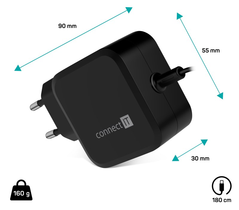 CONNECT IT C-Power Mini univerzálny adaptér pre notebooky USB-C, PD 67W