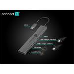 CONNECT IT CompactPRO USB-C hub + čtečka karet, (2xUSB-A 3.0, 1xUSB-C), externí, antracitový
