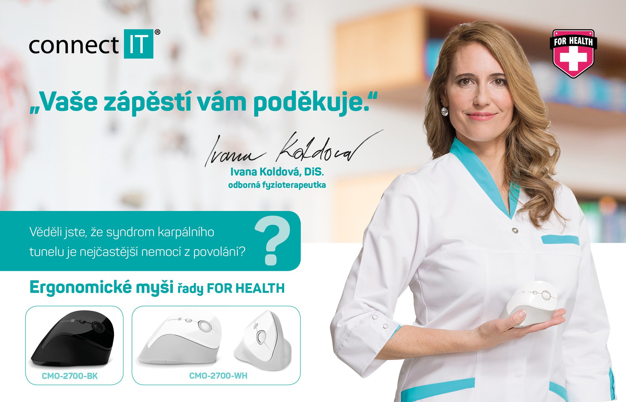 Connect IT For Health ergonomická vertikálna myš, biela CMO-2700-WH