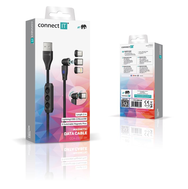 CONNECT IT Magnetický kábel PowerLink 3v1 (USB-C/Lightning/MicroUSB), 2 m