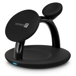 CONNECT IT MultiCharge 3 v 1 MagSafe Wireless Fast Charge bezdrátová nabíječka, ČERNÁ