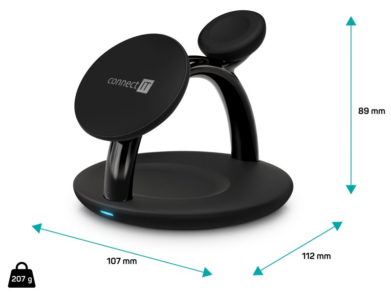 CONNECT IT MultiCharge 3 v 1 MagSafe Wireless Fast Charge Bezdrôtová nabíjačka, ČIERNA